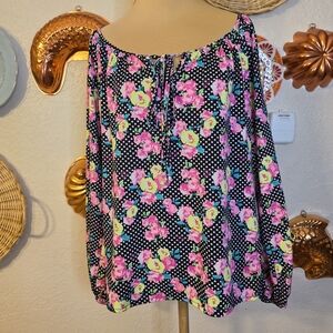 Betsey Johnson Floral Polka Dot Indie Boho 2000s Y2K Blouse